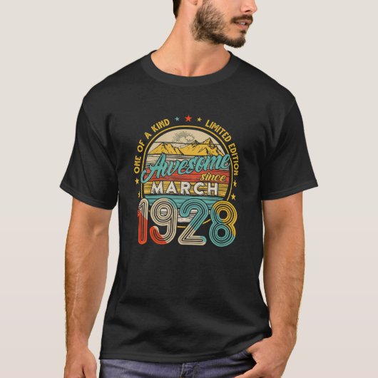 Geboren in maart 1928 94e verjaardag, 94 jaar oud t-shirt (Voorkant)