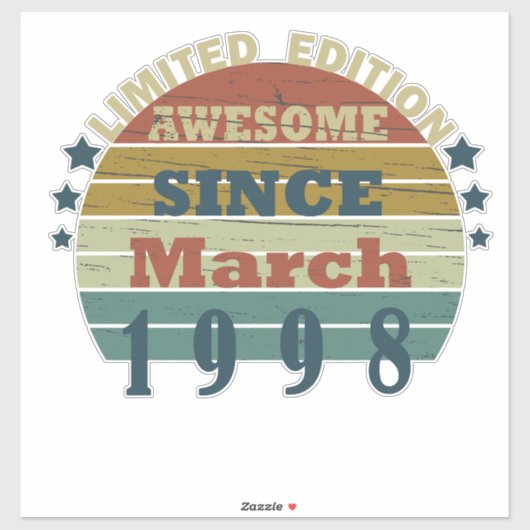 geboren in maart 1998  verjaardag sticker (Vel)