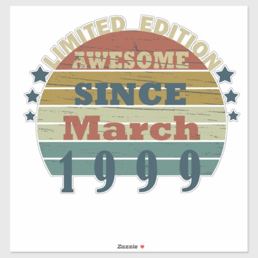 geboren in maart 1999 verjaardag sticker (Vel)