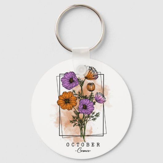 Geboren in oktober Cosmos Flowers Sleutelhanger (Voorkant)