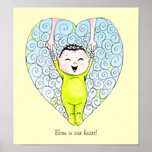 Geboren in onze wandkunst van Heart Baby Poster (Voorkant)