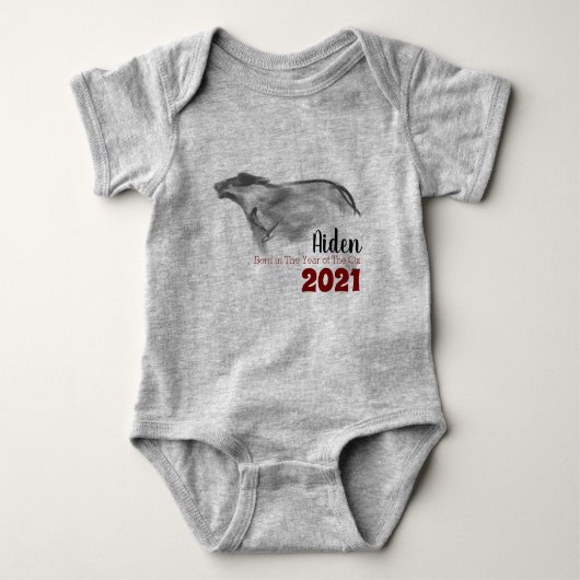 Geboren in OX Vietnamees nieuwjaar 2021 Baby B Romper (Voorkant)