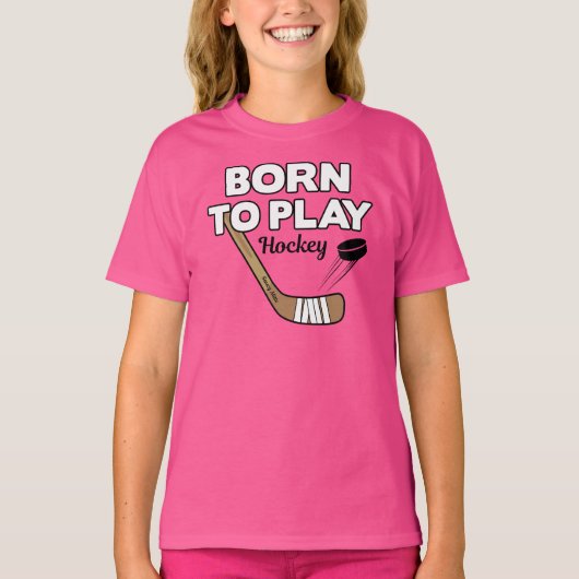 Geboren in Play Hockey Stick en Puck T-shirt (Voorkant)