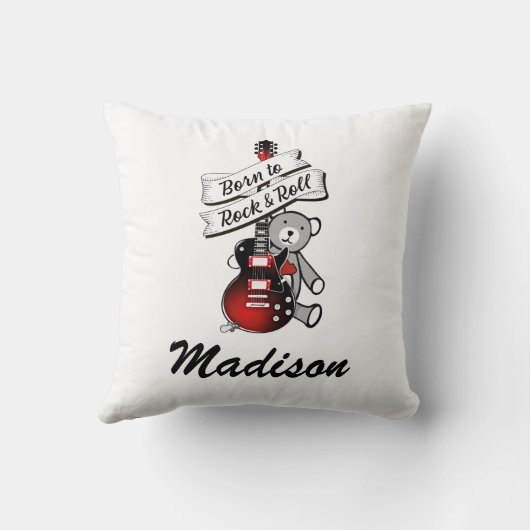 Geboren in Rock en Roll Custom Baby Guitar Nursery Kussen (Achterkant)