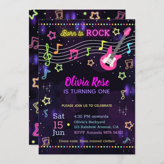 Geboren in Rock Ggloing Invitation Kaart (Voorkant / Achterkant)