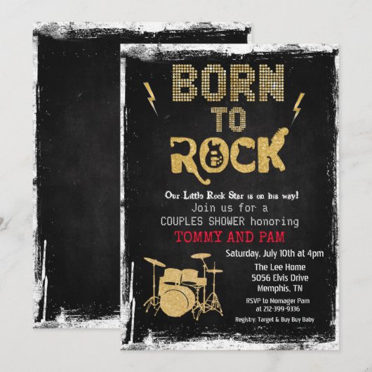 Geboren in Rock Rock Baby shower Invitation Kaart (Voorkant / Achterkant)