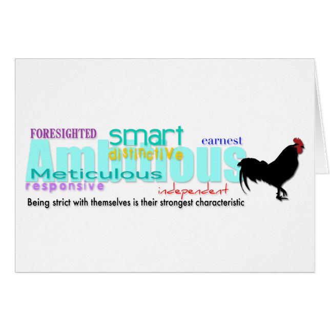 Geboren in Rooster Year Personality Birthday Card  (Voorkant Horizontaal)