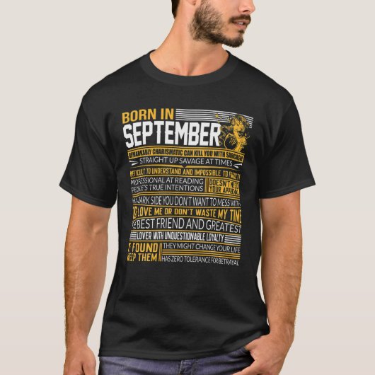 Geboren in september Libra Virgo Symbol Zodiac Sig T-shirt (Voorkant)