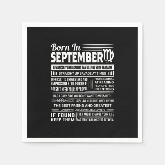 Geboren in september virgo grappig verjaardagsgesc servet (Voorkant)