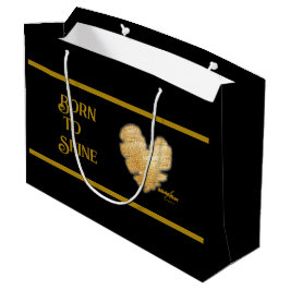 Geboren in Shine Black en Gold Large Gift Bag Groot Cadeauzakje