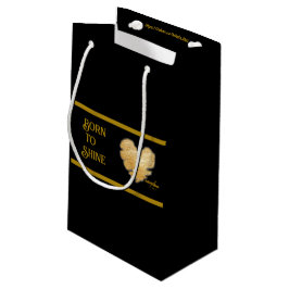 Geboren in Shine Black en Gold Large Gift Bag Klein Cadeauzakje