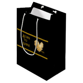 Geboren in Shine Black en Gold Medium Gift Bag Cadeauzakje