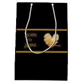 Geboren in Shine Black en Gold Medium Gift Bag Cadeauzakje (Achterkant)
