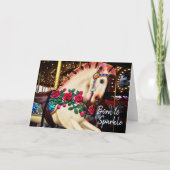 Geboren in Sparkle Carousel Horse Photo Calligraph Kaart (Voorkant)