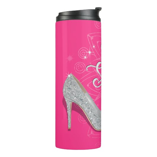 Geboren in Sparkle Cinderella Slipper Shoe Glitter Thermosbeker (Gedraaid links)