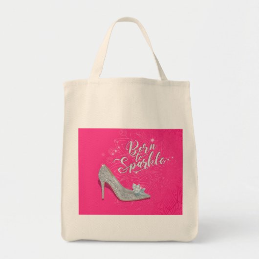 Geboren in Sparkle Cinderella Slipper Shoe Glitter Tote Bag (Voorkant)