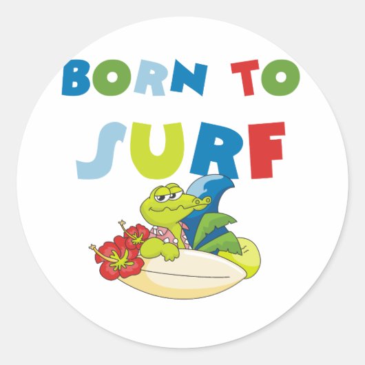 Geboren in Surf Ronde Sticker (Voorkant)