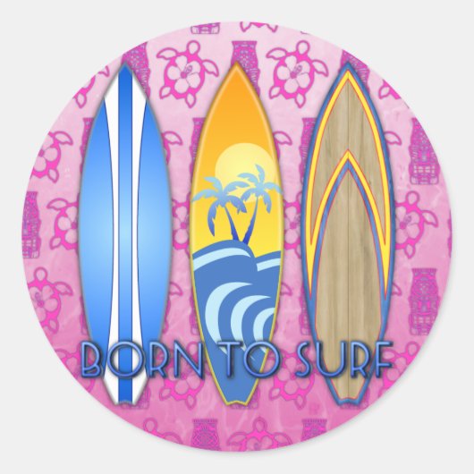 Geboren in Surf Ronde Sticker (Voorkant)