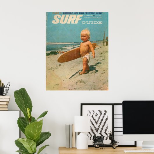 Geboren in Surf | Schattige Surfen Poster (Thuiskantoor)