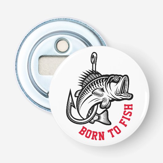 Geboren in vis button flesopener (Voorkant)