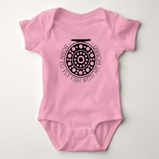 Geboren in Vissen met mama Vist Reel Artwork Romper (Voorkant)