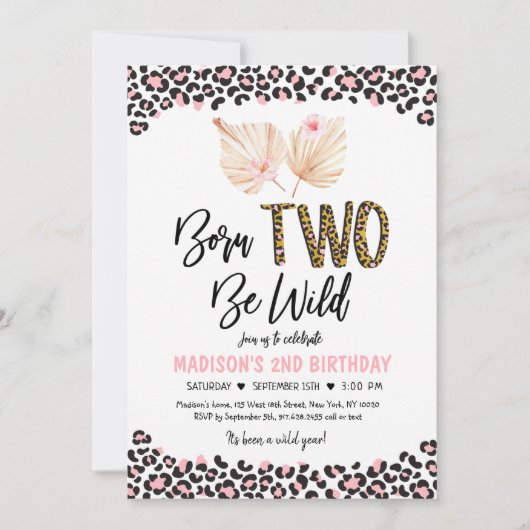 Geboren in Wilde Loopard Print Pink Gold Dag Kaart (Voorkant)