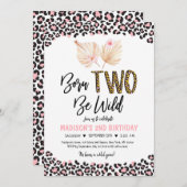Geboren in Wilde Loopard Print Pink Gold Dag Kaart (Voorkant / Achterkant)