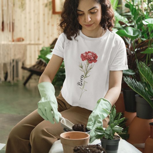 Geboren januari anjer minimalistisch en elegant t-shirt