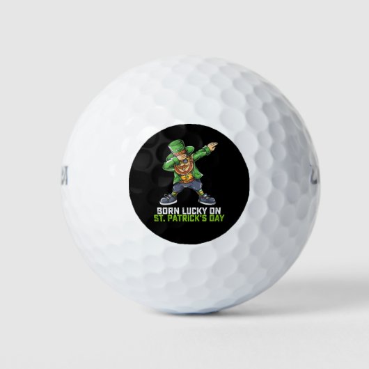 Geboren Lucky op St Patrick's Day Dabbing Verjaard Golfballen (Voorkant)