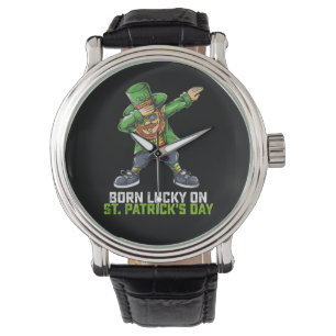 Geboren Lucky op St Patrick's Day Dabbing Verjaard Horloge
