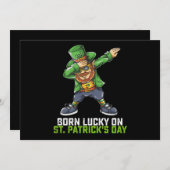 Geboren Lucky op St Patrick's Day Dabbing Verjaard Kaart (Voorkant / Achterkant)