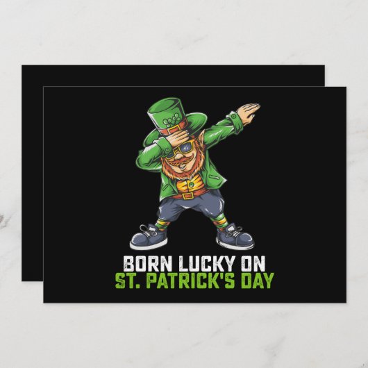 Geboren Lucky op St Patrick's Day Dabbing Verjaard Kaart (Voorkant / Achterkant)