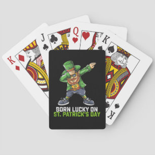 Geboren Lucky op St Patrick's Day Dabbing Verjaard Pokerkaarten