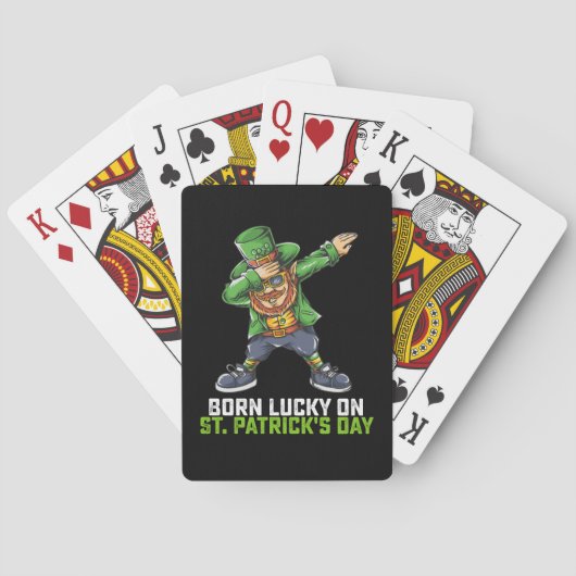 Geboren Lucky op St Patrick's Day Dabbing Verjaard Pokerkaarten (Achterkant)