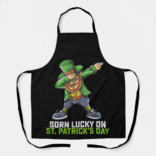 Geboren Lucky op St Patrick's Day Dabbing Verjaard Schort (Voorkant)
