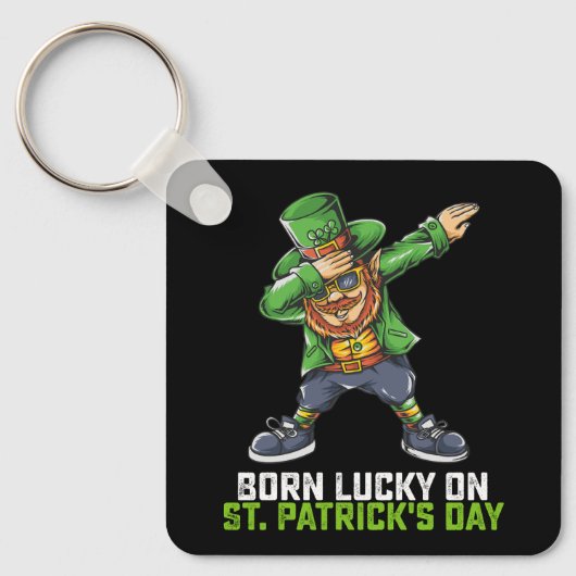 Geboren Lucky op St Patrick's Day Dabbing Verjaard Sleutelhanger (Voorkant)