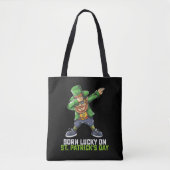 Geboren Lucky op St Patrick's Day Dabbing Verjaard Tote Bag (Voorkant)