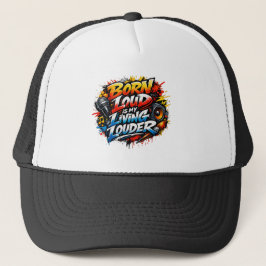 Geboren Luid Rotsmuziek Graffiti Grafische Trucker Pet