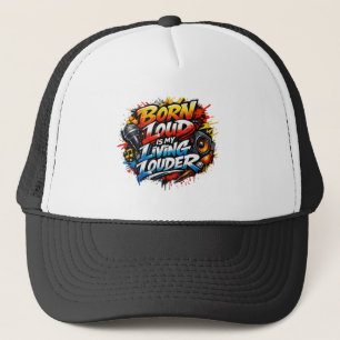 Geboren Luid Rotsmuziek Graffiti Grafische Trucker Pet