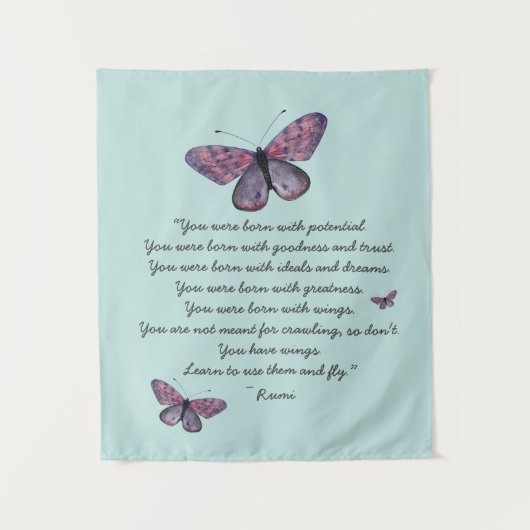 Geboren met de Rumi Quote Butterflies Wandkleed (Voorkant)
