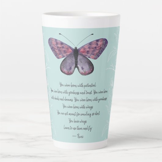 Geboren met de Rumi Quote Butterfly Latte Mok (Voorkant)