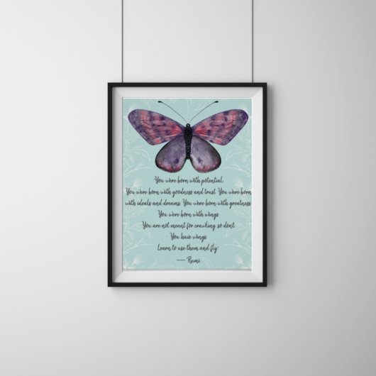 Geboren met de Rumi Quote Butterfly Poster