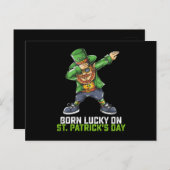 Geboren met Geluk op St. Patrick's Day Dabbing Ver Briefkaart (Voorkant / Achterkant)