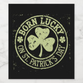 Geboren met geluk op St Patrick's Day Ierse verjaa Wijn Etiket (Enkel label)