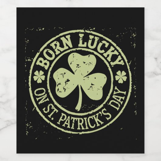 Geboren met geluk op St Patrick's Day Ierse verjaa Wijn Etiket (Enkel label)