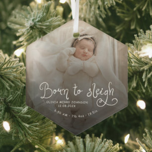 Geboren om babyfoto Geboorte Stats Kerstmis te sle Glas Ornament