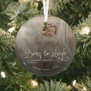 Geboren om babyfoto Geboorte Stats Kerstmis te sle Glas Ornament
