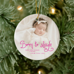Geboren om babyfoto Geboorte Stats Kerstmis te sle Keramisch Ornament