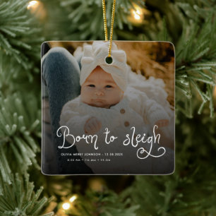 Geboren om babyfoto Geboorte Stats Kerstmis te sle Keramisch Ornament