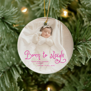 Geboren om babyfoto Geboorte Stats Kerstmis te sle Keramisch Ornament